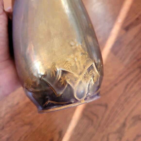 Antique Royal Vienna Glass Vase Golden Burgundy Red with Floral Details - Picture 5 of 9